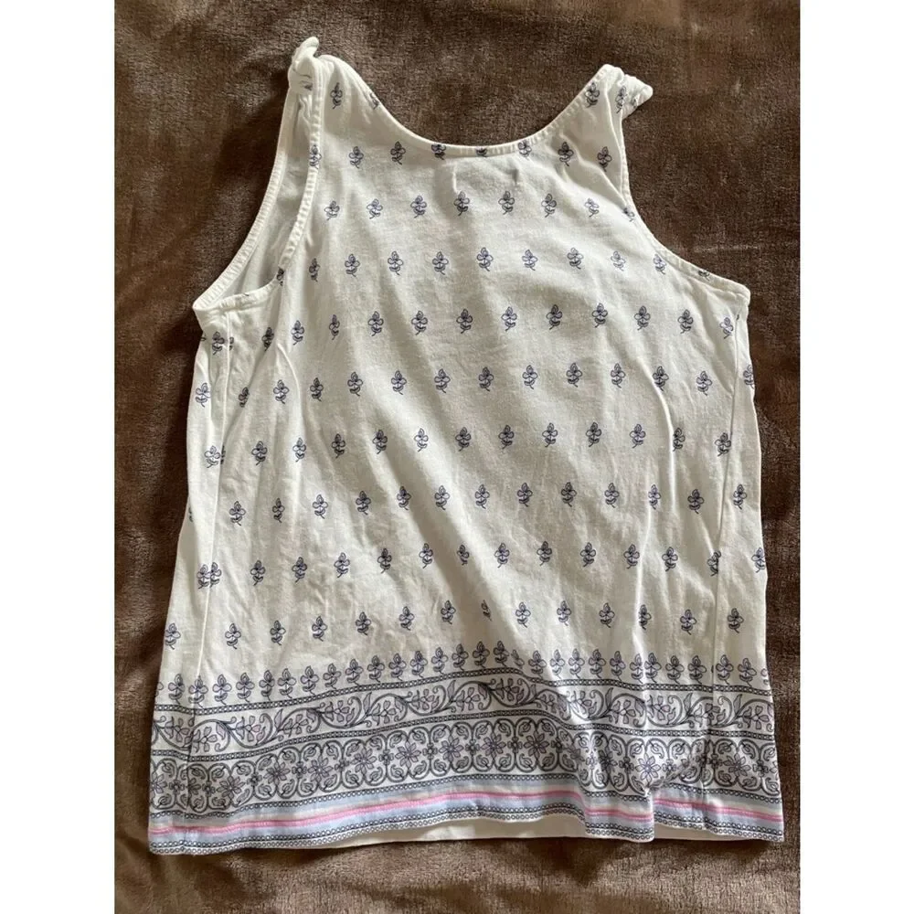 GAP Kids Girls Cream Tank Top with Blue Floral Print and Faux Tie Straps Size L